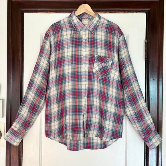 Billy Reid Red, Blue, Cream Plaid Linen Button Down Shirt- Size Men's Large - Picture 1 of 6